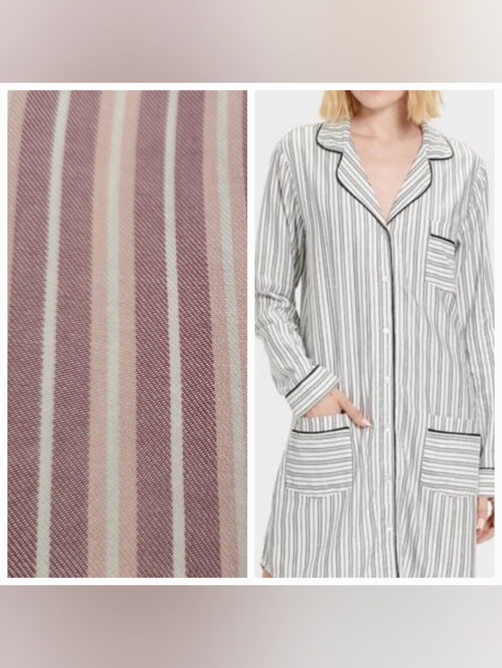 Ugg Australia Womens Laura Sleepshirt Mauve Stripe Cotton/ Viscose Blend S